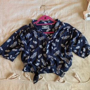 Navy blue Urban Outfitters crop top button down